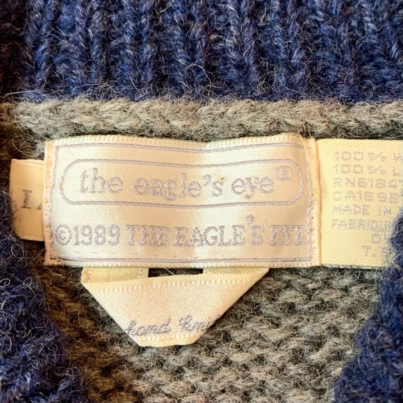 THE EAGLES EYE Vintage PATCHWORK Button Front COUNTRY WOOL Cardigan SWEATER  L - Picture 4 of 5
